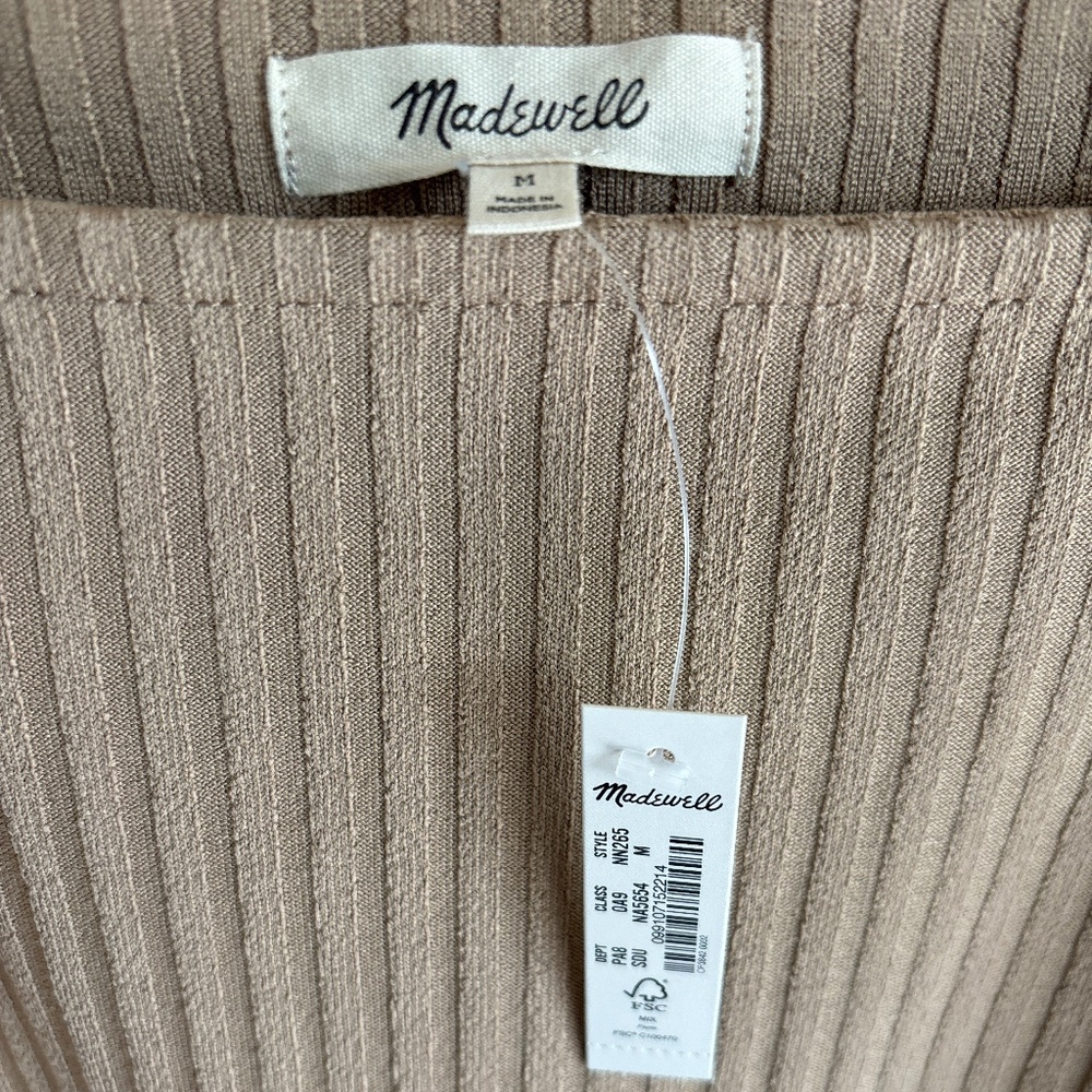 Madewell Ribbed Square-Neck Long-Sleeve Tee - Summer Dune Sz M - Picture 3 of 4